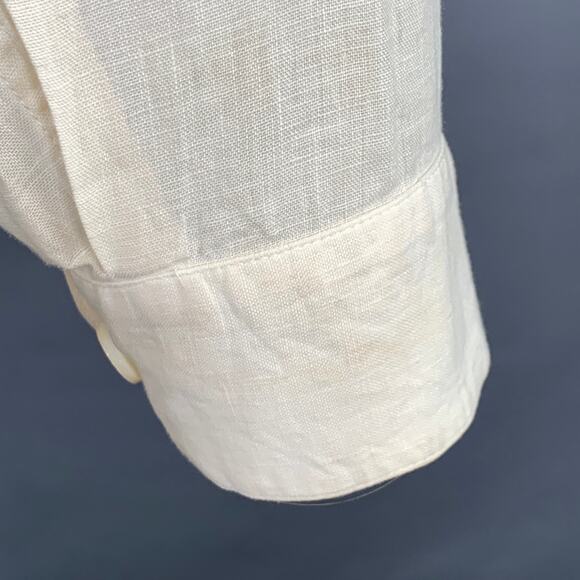 BYBLOS Size L Cream Gold Embroidery Linen One Pocket Long Sleeve Shirt - Picture 6 of 13